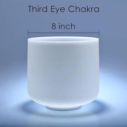 TOPFUND A Note Crystal Singing Bowl Third Eye Chakra 8 inch with Heavy Duty Carrying Case and Suede Mallet