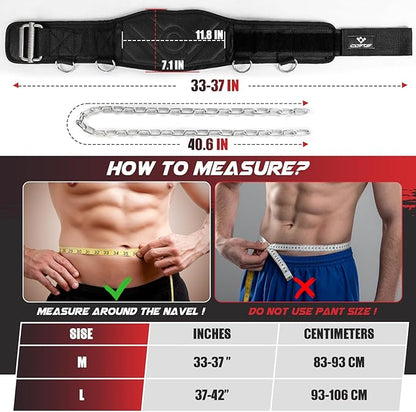 3-in-1 Weighted Pull Up Belt for Men, Weight Lifting Dip Belt with 40.6 IN Chain & Self Locking, Weighted Gym Belt for Pull Up, Squat, Powerlifting & Deadlift, Capacity Up to 350 LBS
