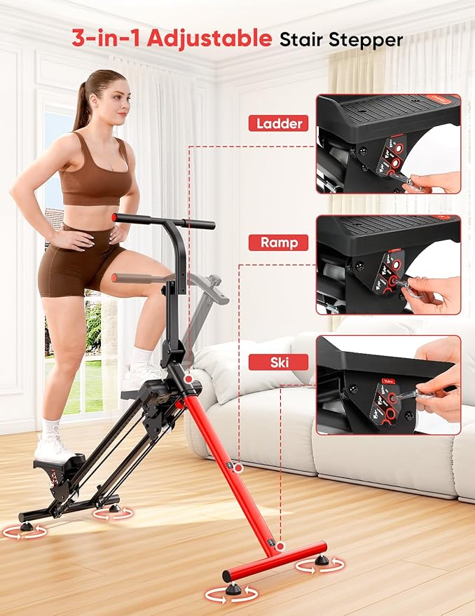YOLEO Steppers for Exercise at Home, Adjustable Stair Stepper with 3 Workout Modes,Folding Cardio Stair Master with Adjustable Handlebar&Oversized Pedal,90% Pre-Assembled Stair Climber with Caster Mat