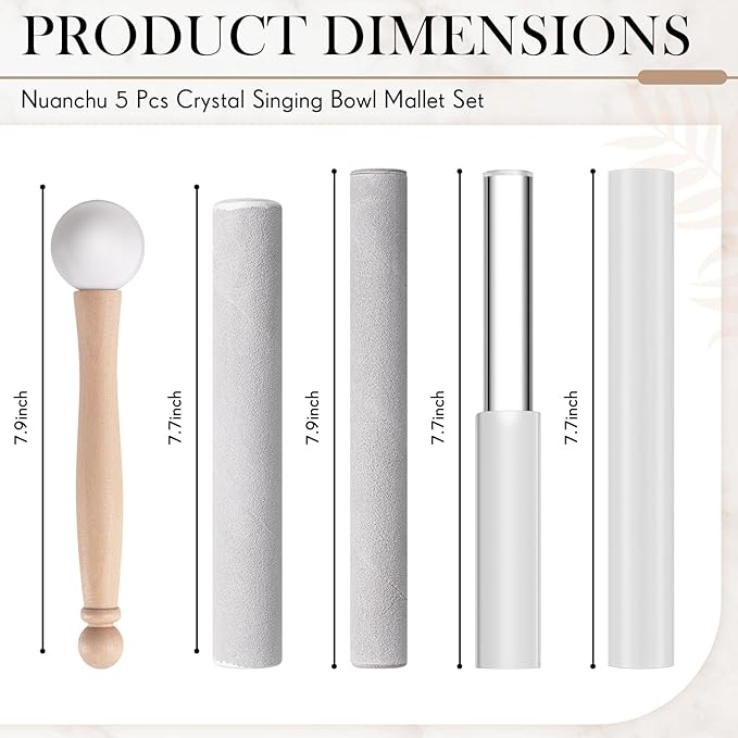 Nuanchu 5 Pcs Crystal Singing Bowl Mallet Set Includes Sheepskin Solid and Hollow Sound Sticks Singing Bowl Rubber Mallet with Wood Handle Clear Acrylic Striker for Playing(Silver)
