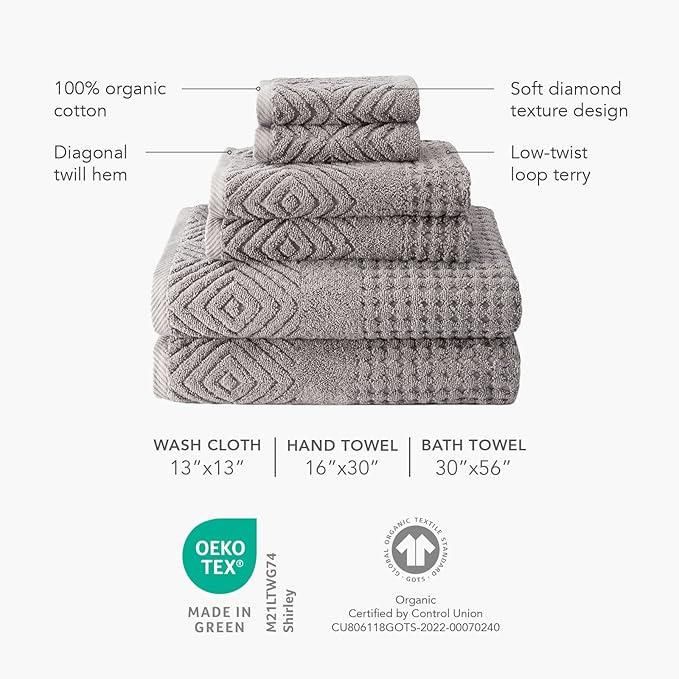 Texere 100% Organic Cotton Diamond Jacquard 700 GSM Luxury Bath Towel Sets - Ultra Soft and Absorbent Hotel and Spa Quality (Diamond, Merlot, 2 Bath Towels)