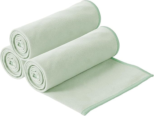 S&T INC. Microfiber Travel Towel, 3 Pack, Cooling Towels for Camping, Yoga, Home and Gym Bag, 3 Storage Bags Included, 12 Inch x 40 Inch, Sage Green