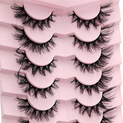 MIKIWI Fluffy False Eyelashes Crisscross Dramatic Faux Mink Eyelashes Wispy Cat Eye Lashes Volume Look 7 Pairs