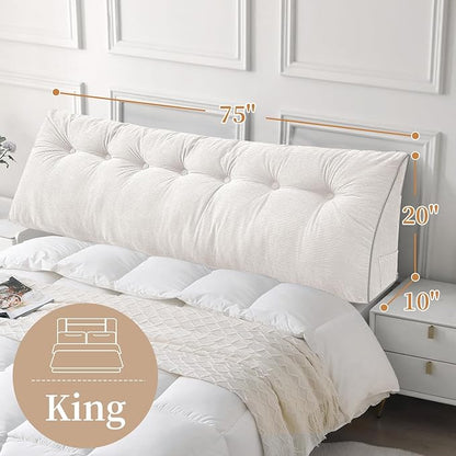Sasttie Headboard Pillow King, Wedge Pillow Headboard for Sitting Up in Bed, Back-Rest Support Triangular Cushion for Reading - Features Removable Washable Cover, White