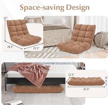 RELAX4LIFE Floor Chair with Back Support - 14-Position Adjustable Lazy Sofa Chair, Padded Sleeper Bed & Couch Recliner for Reading Meditation, Folding Floor Gaming Chair for Adults (Tan)