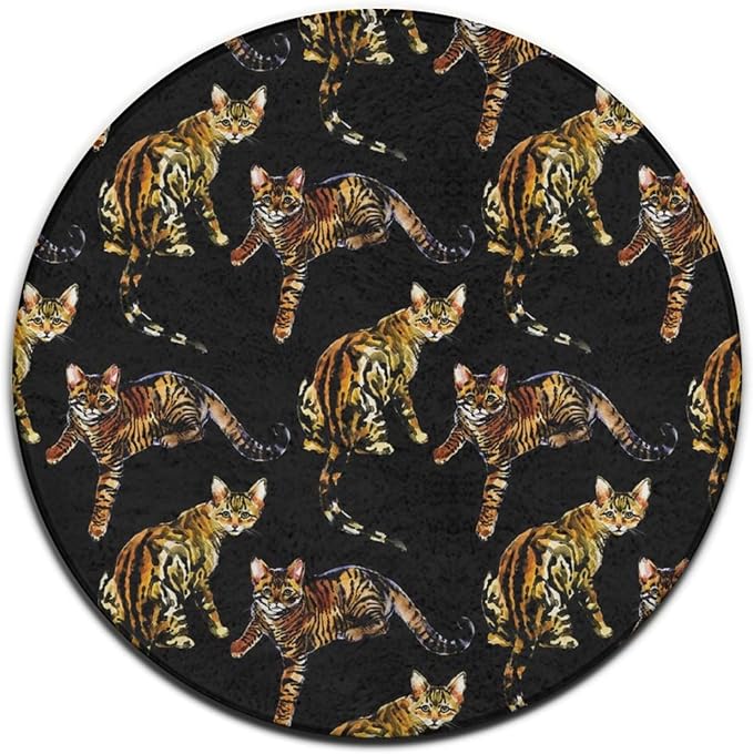 Soft Round Yoga Carpet, Office Chair Decor Round Mat for Carpet and Hardwood Floors Compatible with Watercolor Tiger Stripe Cat