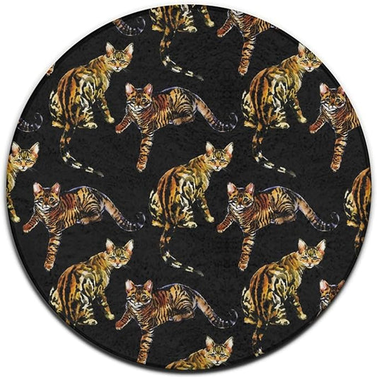 Soft Round Yoga Carpet, Office Chair Decor Round Mat for Carpet and Hardwood Floors Compatible with Watercolor Tiger Stripe Cat