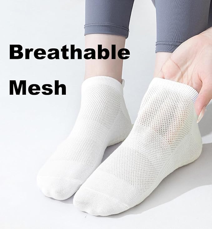 Women's Pilates Grip Socks Seamless Breathable Cotton Yoga Socks Non Slip 5-Pack