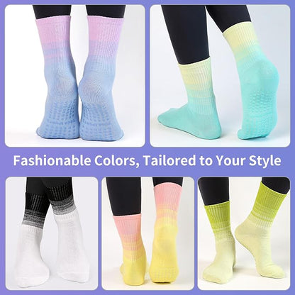 Non-Slip Pilates Socks with Grips for Women 5 Pairs Cute Yoga Socks Grippy for Yoga Barre Ballet