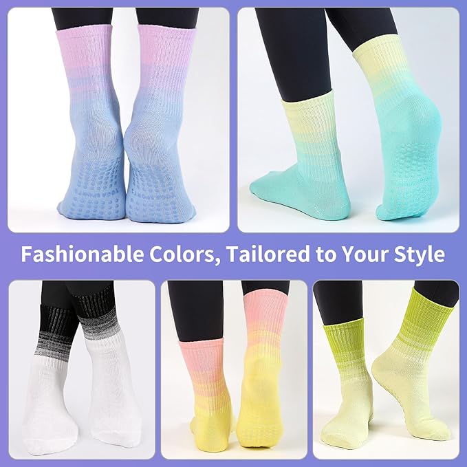Non-Slip Pilates Socks with Grips for Women 5 Pairs Cute Yoga Socks Grippy for Yoga Barre Ballet
