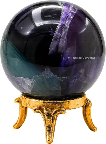 Amazing Gemstone Fluorite Crystal Ball with Stand - 2 Inches Crystal Sphere Meditation Balls for Witchcraft and Decorative Balls