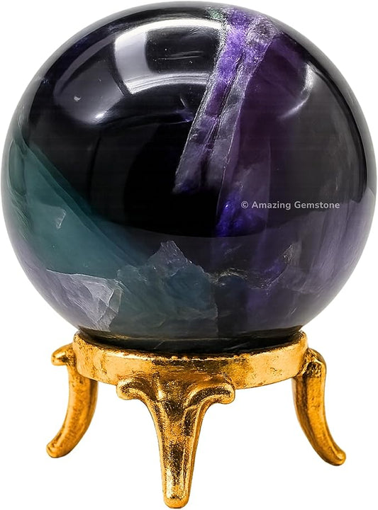 Amazing Gemstone Fluorite Crystal Ball with Stand - 2 Inches Crystal Sphere Meditation Balls for Witchcraft and Decorative Balls