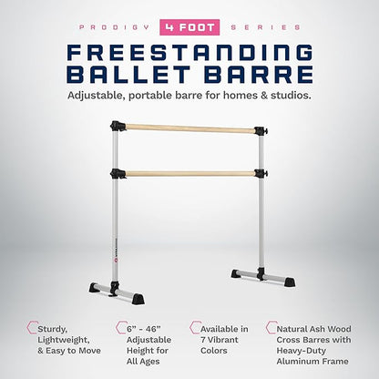 VITA Barre Portable Freestanding Double Ballet Barre, Prodigy, Wood | Adjustable Height, USA Made, Home or Gym Exercise Equipment for Kids & Adults | Dance, Fitness, Pilates