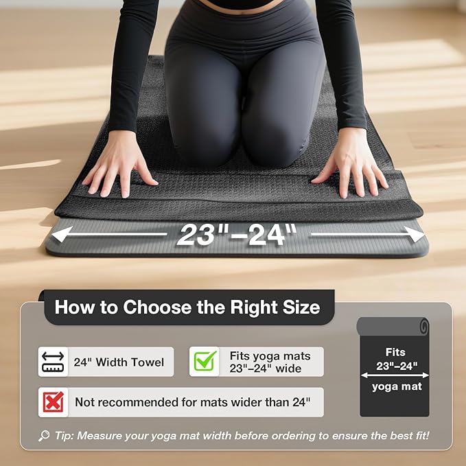 2 Pack Hot Yoga Towel Yoga Mat Towels Non Slip for Hot Yoga Stickyfiber Microfiber Quick Dry Soft Absorbent with Corner Pockets Cover Bikram Pilates Exercise Fitness 24" X 72"Black