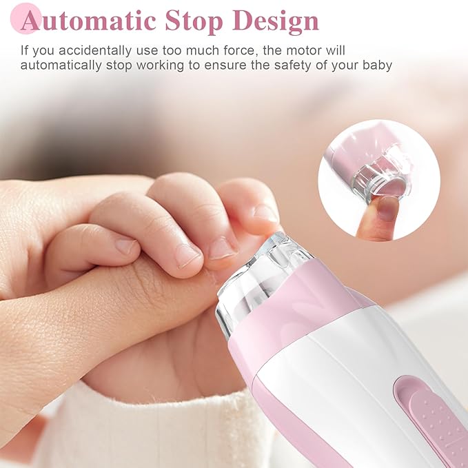 Baby Nail Trimmer Electric Baby Nail File,USB Charging 15 in 1 Nail Clippers kit with Dust Cover LED Light,Trim Buffer Kit for Newborn Infant Toddler or Adults Toes Fingernails Care（Pink）