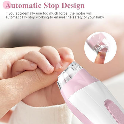 Baby Nail Trimmer Electric Baby Nail File,USB Charging 15 in 1 Nail Clippers kit with Dust Cover LED Light,Trim Buffer Kit for Newborn Infant Toddler or Adults Toes Fingernails Care（Pink）