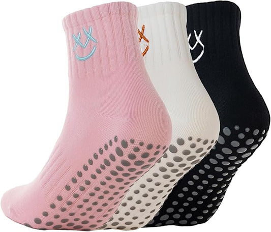 3/6 Pairs Cute Pilates Socks with Grips,Yoga Socks Barre Sock Non Slip Embroidery for Barre Ballet Barefoot Workout