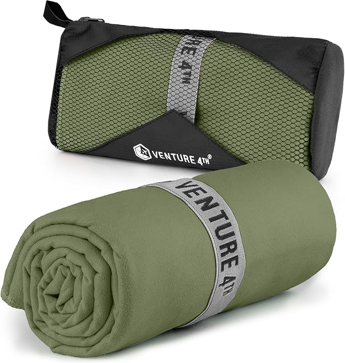 VENTURE 4TH Quick Dry Towel. Microfiber Travel Towel Ideal for Camping, Hiking, Backpacking, Gym. Lightweight & Fast Drying Travel Towels for Body. Compact & Easy to Pack - Army Green Medium