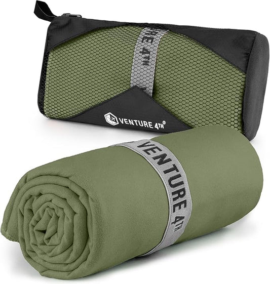VENTURE 4TH Quick Dry Towel. Microfiber Travel Towel Ideal for Camping, Hiking, Backpacking, Gym. Lightweight & Fast Drying Travel Towels for Body. Compact & Easy to Pack - Army Green Extra Large