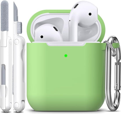 R-fun Compatible with AirPods Case Cover, Soft Silicone Protective Cover with Keychain for Women Men Compatible with Apple AirPods 2nd 1st Generation Charging Case, Front LED Visible,Avocado