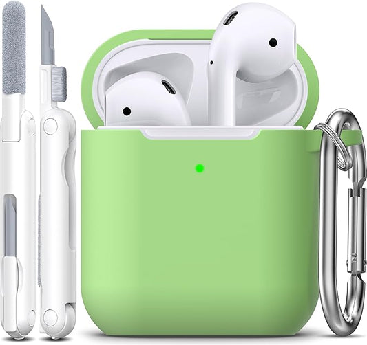 R-fun Compatible with AirPods Case Cover, Soft Silicone Protective Cover with Keychain for Women Men Compatible with Apple AirPods 2nd 1st Generation Charging Case, Front LED Visible,Avocado