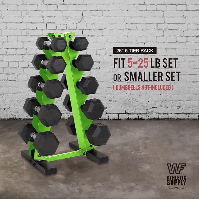 WF Athletic Supply Dumbbell Rack, 5-Tier A-Frame Dumbbell Rack for Dumbbell Storage, Color Options Available in Black/White/Green/Yellow/Red/Pink/Orange & Blue