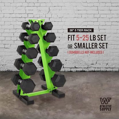 WF Athletic Supply Dumbbell Rack, 5-Tier A-Frame Dumbbell Rack for Dumbbell Storage, Color Options Available in Black/White/Green/Yellow/Red/Pink/Orange & Blue