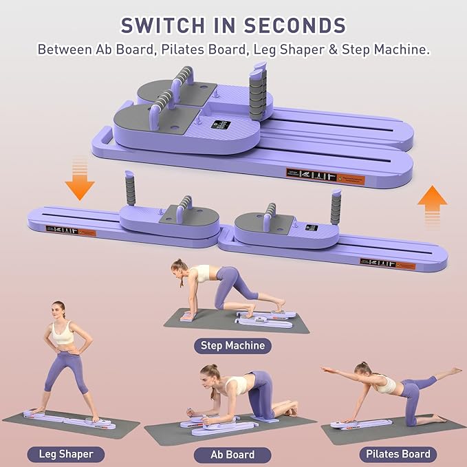 2025 Upgrated Pilates Board, Portable Pilates Reformer with Two Groups Resistance Band and Counter, Multi-Function Abdominal Pilates Board for Home, Suitable for Women's Full-Body Workouts