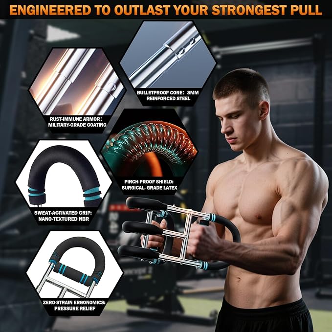 Twister Arm Trainer, Adjustable Chest Workout Equipment, Anti-Slip Grips & Double-Spring Safety, Arm Trainer for Men/Women, Portable Home Fitness Equipment