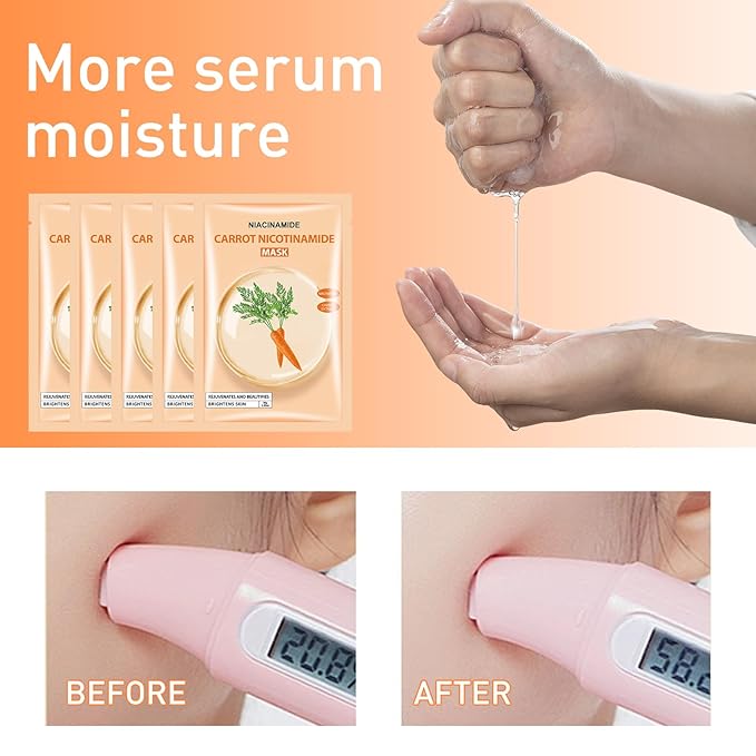 Carrot Nicotinamide Facial Mask for Women,Hydrating Face Mask Sheet Home SPA,Moisturizing Face Sheet Mask for Dry,Oily,Sensitive Skin 30ml（5Pack）