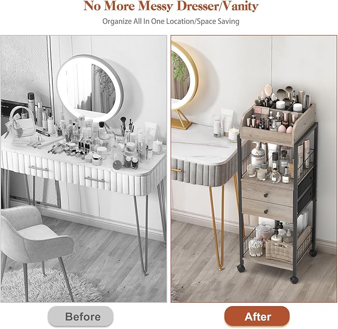 Makeup Organizer, Floor Skincare Organizers Make Up Organizers and Storage with Drawers, Vanity Organizer Cosmetics Display Cases Holder for Skin Care Nail Polish Perfume Black