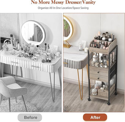 Makeup Organizer, Floor Skincare Organizers Make Up Organizers and Storage with Drawers, Vanity Organizer Cosmetics Display Cases Holder for Skin Care Nail Polish Perfume Black