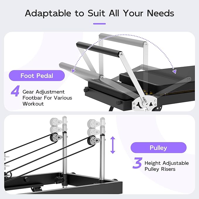 MU Pilates Reformer, Foldable Reformer Pilates Machine & Equipment for Home Use and Gym Workout, Suitable for Advanced and Beginners Users, Up to 400 lbs Weight Capacity, Black