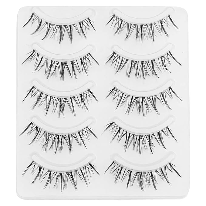 Manga Lashes Natural Look Clear Band Eyelashes,Japanese Anime Lashes 5 Pack,Cat Eyes