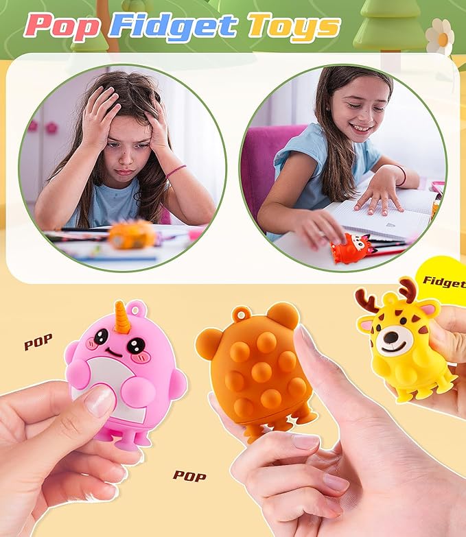 Animal Pop Fidget Toys with Suction, 12PCS Silicone Stress Relief Toys for Calming, Autism and ADHD, Fidgets for Kids Classroom, Travel & Bath Toys for Toddlers, Gifts for Kids Girls Boys