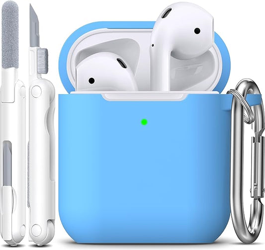 R-fun Compatible with AirPods Case Cover, Soft Silicone Protective Cover with Keychain for Women Men Compatible with Apple AirPods 2nd 1st Generation Charging Case, Front LED Visible,Light Blue