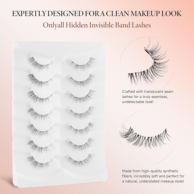 Onlyall False Eyelashes Natural Wispy Lashes Clear Band Fake Lashes H92