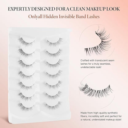 Onlyall False Eyelashes Natural Wispy Lashes Clear Band Fake Lashes H92