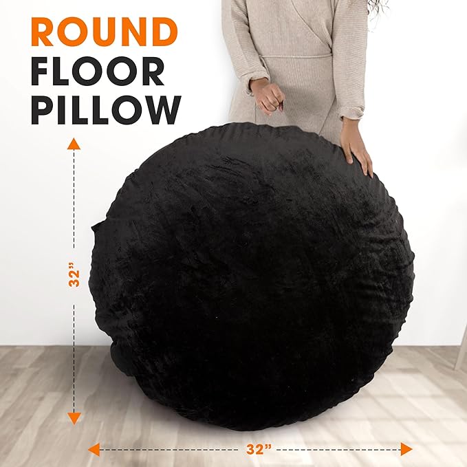 Cheer Collection Extra Large Floor Pillow, 32" Round Meditation Cushion, Oversized Yoga Pillow & Floor Cushions for Adults, Floor Pillows for Sitting, Meditation, and Seat Cushion- Black
