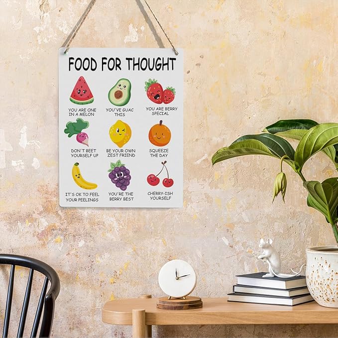 Rustic Food For Thought Mental Health Awareness Therapy Counselling Office Posters Psychologist Gift Wood Decor Sign Positive Affirmations Wall Decor for Consultation Room Bedroom Dining Room
