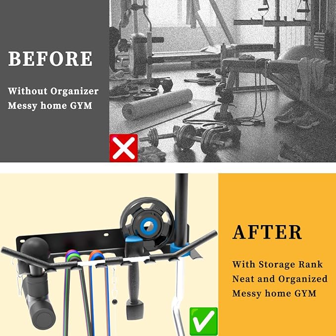 Multi-Purpose Gym Equipment Storage Rack, Wall-Mounted Heavy Dudy Home Gym Accessory Storage Rank for Resistance Bands, Barbells, Lifting Belts, 8 Prongs