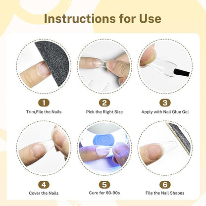 JODSONE Short Straight Nails Tips Full Cover Soft Gel Nail Tips for Professional Pre-shaped Straight Shape False Nail Half Matte Fake Nail 10 Sizes 240PCS