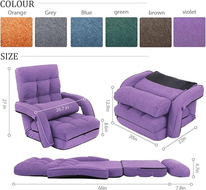 FLOGUOR 42-Position Adjustable Floor Chair, Chaise Lounge Indoor, Folding Lazy Sofa with Armrests and a Pillow Padded Adults Gaming Chairs for Living Room, Bedroom Factory Price, 8803XM (Purple)