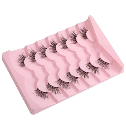 Half Lashes Cat Eyelashes 14mm False Eyelashes Natural Cat Eye Lashes Wispy Eyelashes with Thin Band 3D Volume False Lashes C Curl Soft Strip Lashes Pack 7 Pair EVENTILL