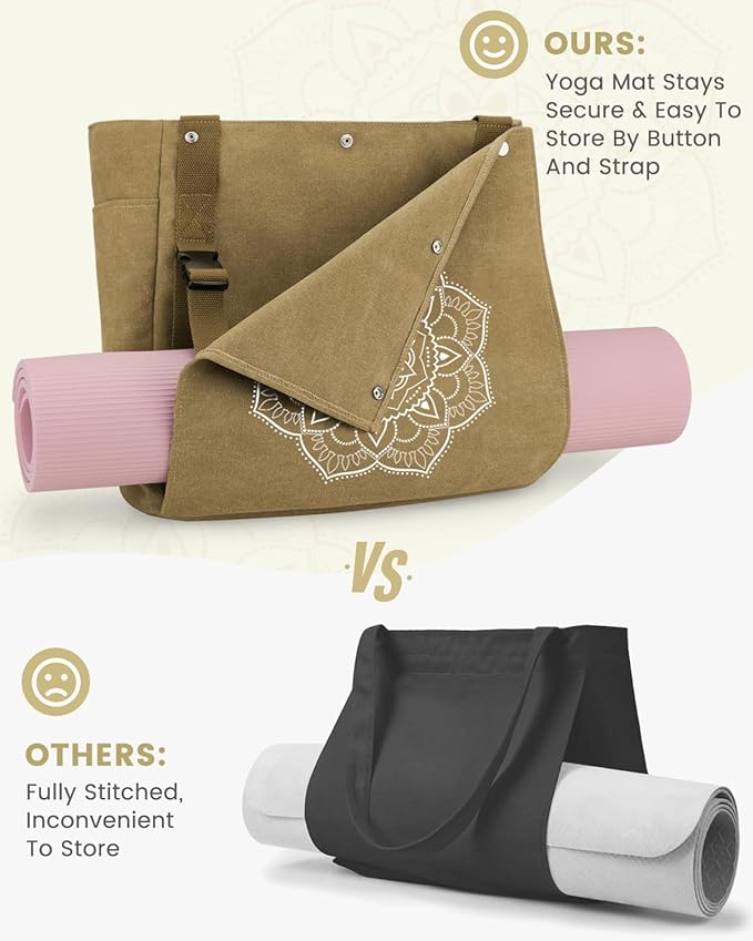 Gonex Yoga Mat Bag, Yoga Gym Bag Tote Bag with Multi Pockets For Women Men, Canvas Yoga Mat Carrier Take in Out Mat Easily For Pilates Travel Workout Office