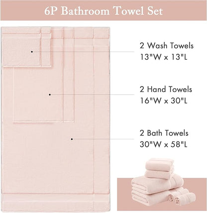 Madison Park Turkish 100% Cotton 600Gsm Luxury Premium Thick Soft Absorbent Hotel Bathroom Towel Set Shower Hand Face Washcloths, Assorted Sizes, Blush 6 Piece