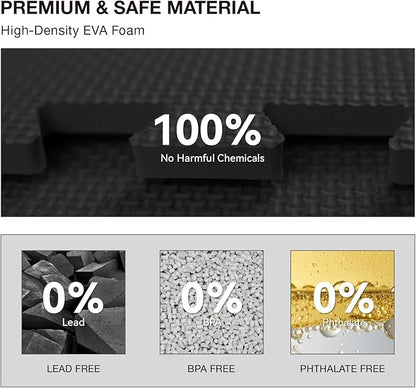 AIRHOP 18 Tiles Gym Floor Mat, EVA Foam Puzzle Gym Mat, High-Density Interlocking Foam Floor Tiles for Home Gym, Play Workout Garage Kitchen Flooring