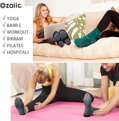 Ozaiic Non Slip Socks Grip for Yoga Home Workout Pure Barre, Pilates, Hospital, Ideal Cushion Socks for Men and Women