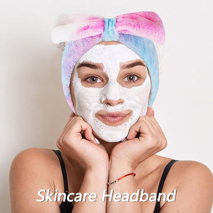 VELSCRUN Spa Headbands for Wash Face, Makeup Headband, Facial Skincare Headbands, 5 Pcs Colourful Puffy Sponge Spa Headband Bow Tie Hair Band Hair Clips Wristband Set Women Girls Accessories