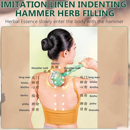 13 Inch Long Handle Mugwort Meridian Massage Hammer, Manual Back Massager for Soothing and Relieving Shoulder, Neck and Muscle Pain, Portable Massage Hammer for Home, Travel, Office.
